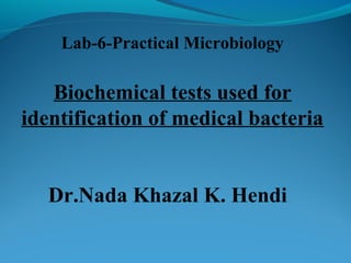 Lab-6-Practical Microbiology

Biochemical tests used for
identification of medical bacteria
Dr.Nada Khazal K. Hendi

 