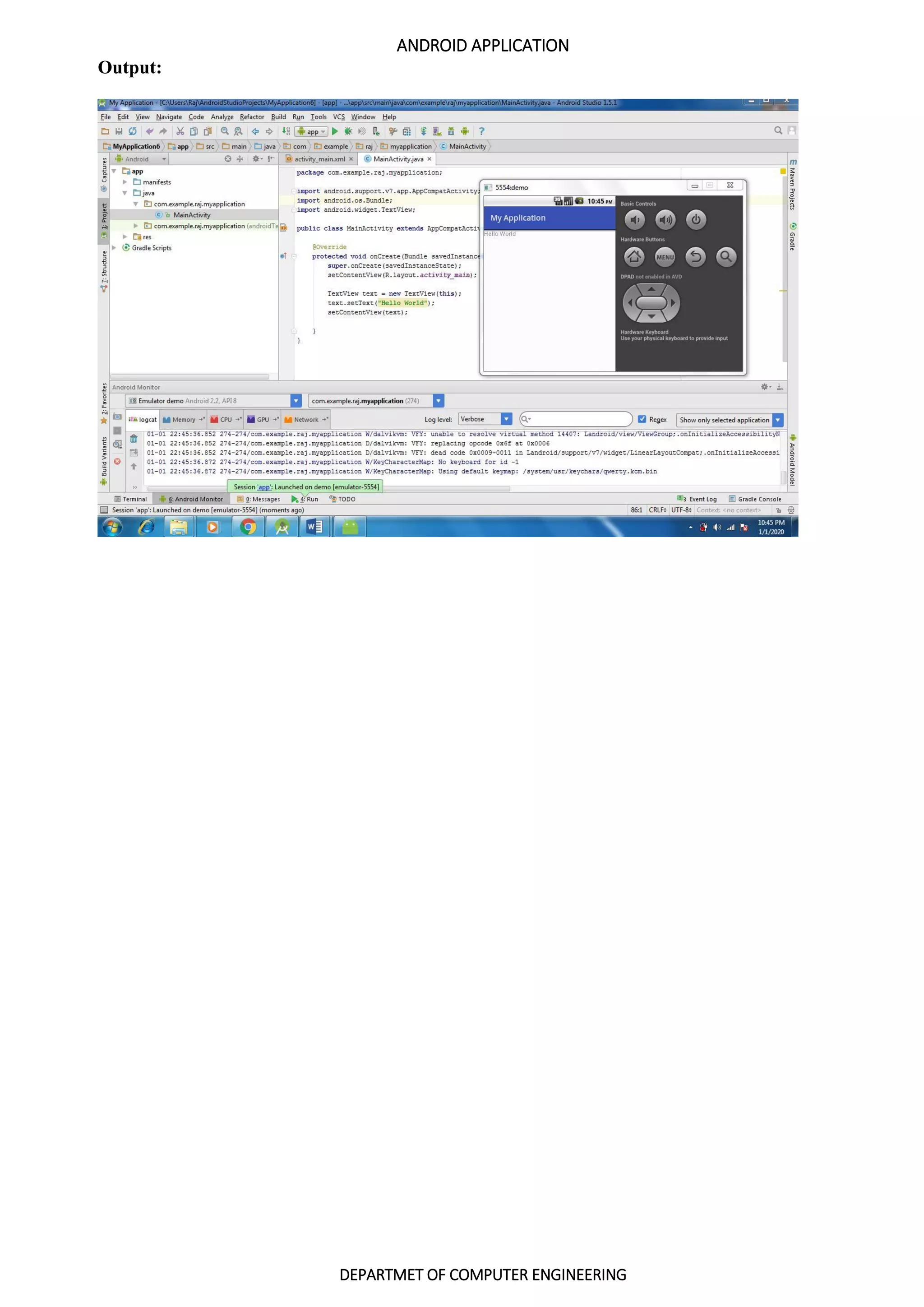 ANDROID APPLICATION
DEPARTMET OF COMPUTER ENGINEERING
Output:
 