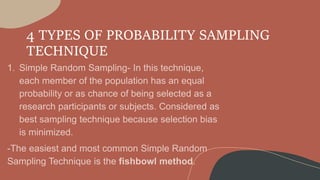 4 TYPES OF PROBABILITY SAMPLING
TECHNIQUE
 