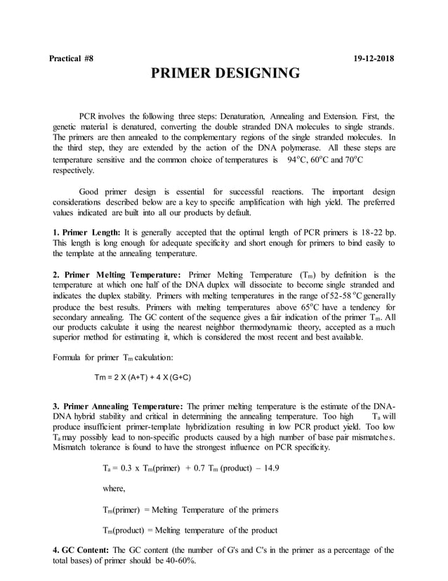PCR Primer Design Considerations for Specific Amplification PDF