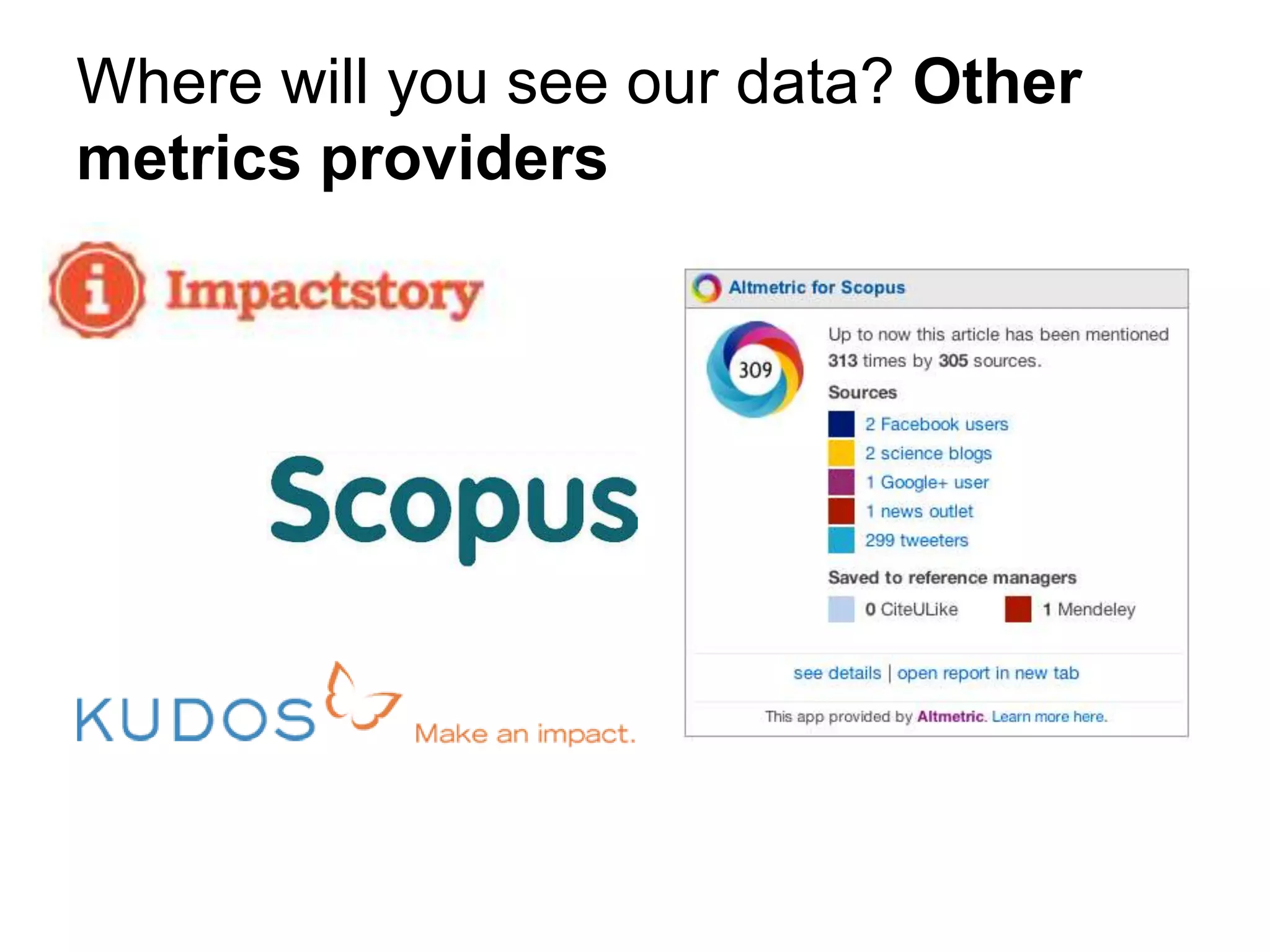 Where will you see our data? Other
metrics providers
 