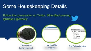 Some Housekeeping Details
The event is
being recorded
Use the Q&A
window
The Polling function
Follow the conversation on Twitter: #GamifiedLearning
@kkapp | @Axonify
 