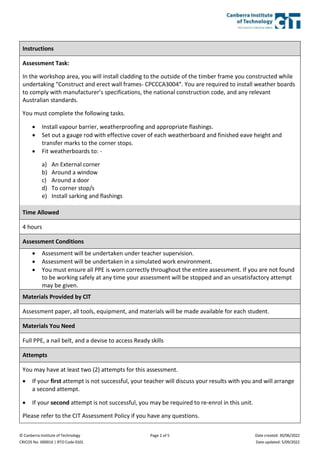 Practical Assessment 1 - Install horizontal weatherboards | DOCX