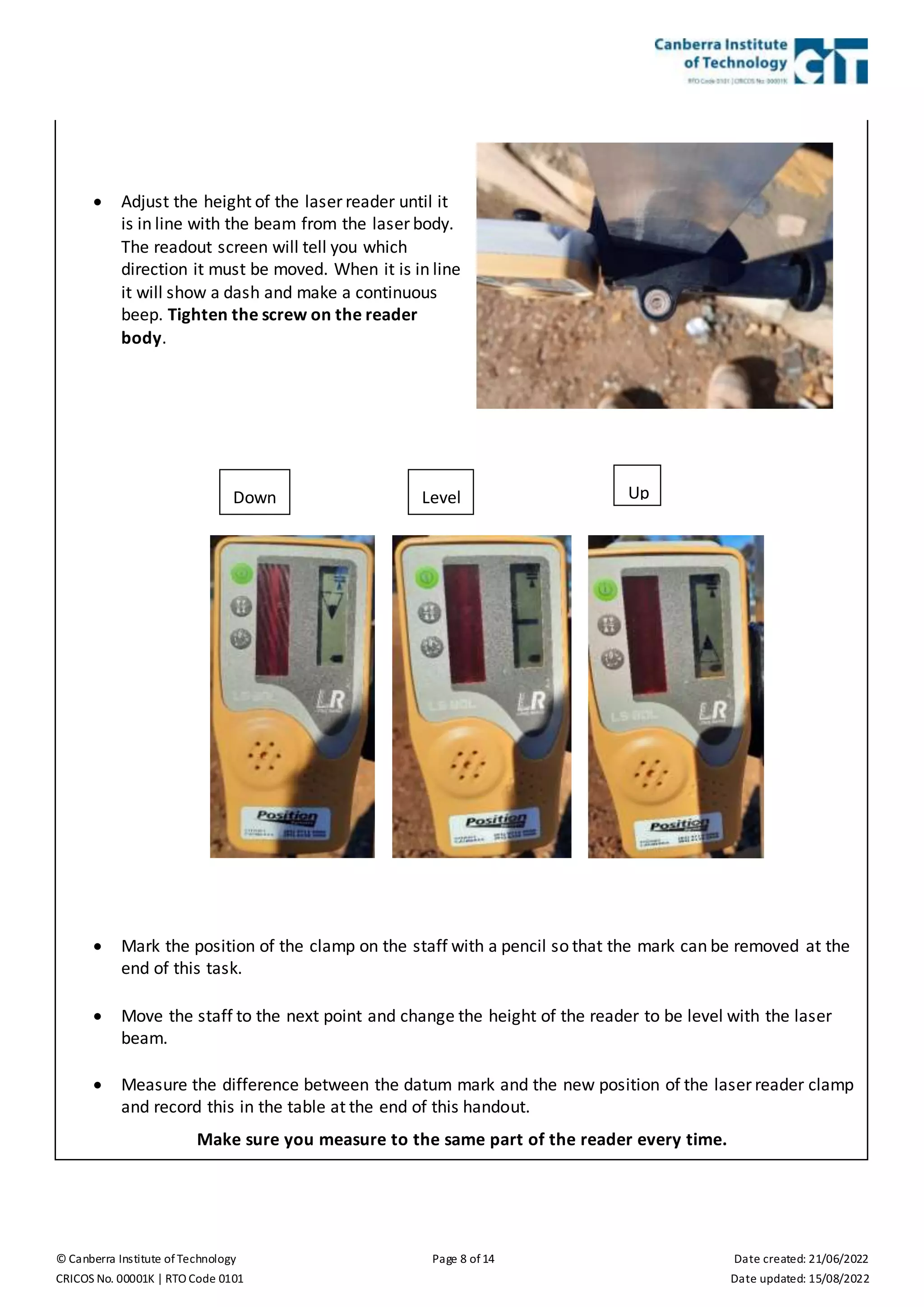 Machine Leveling Procedure.pdf Practical Assessment - Apply Basic Levelling Procedures | DOCX