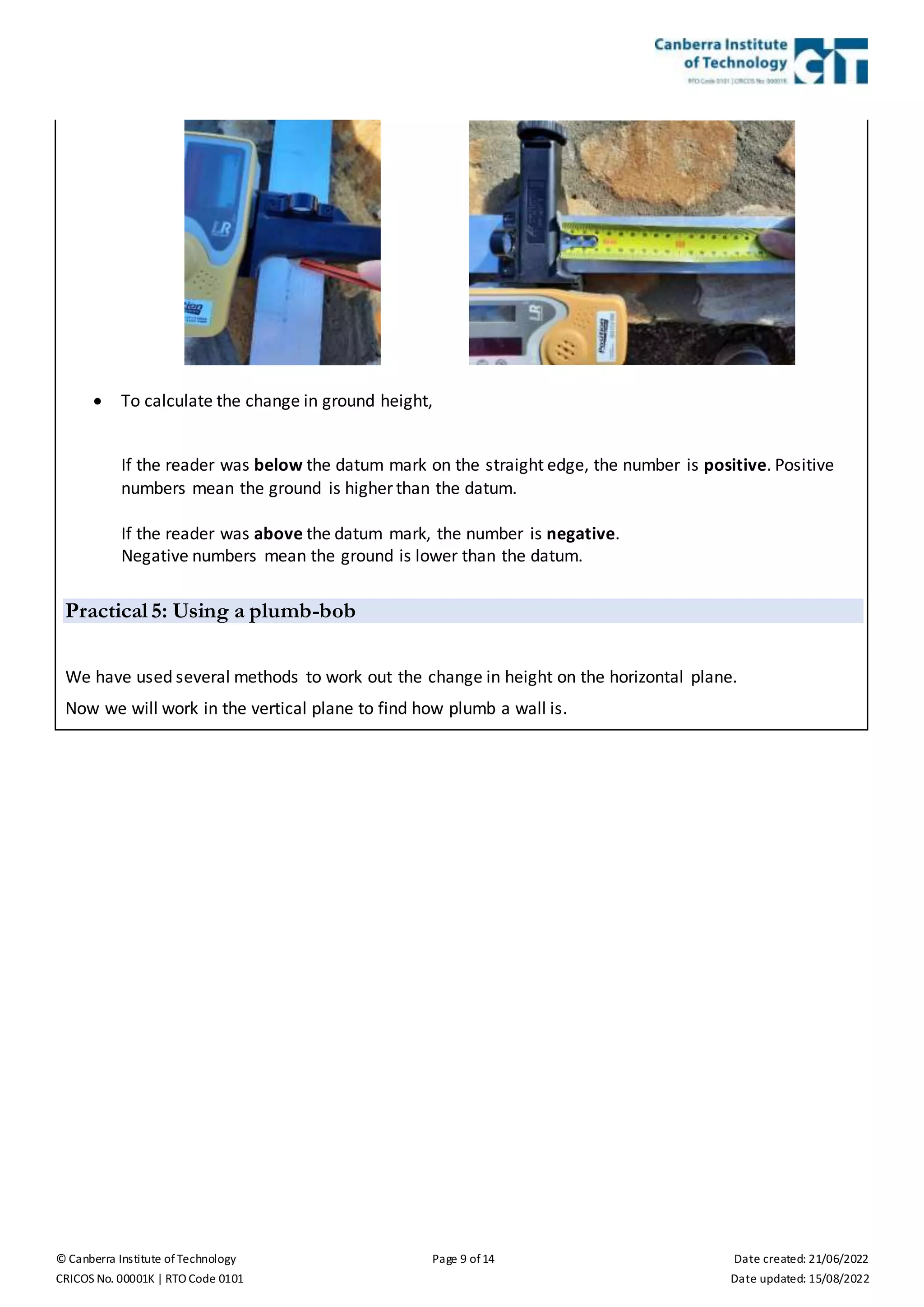 Practical Assessment - Apply Basic Levelling Procedures | DOCX
