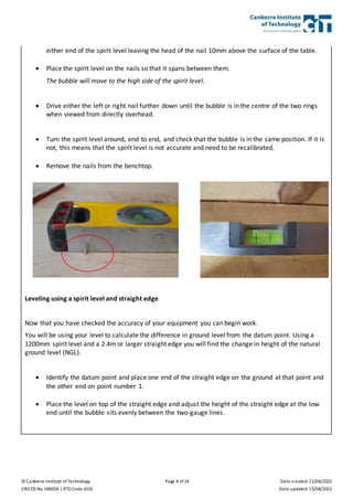 Practical Assessment - Apply Basic Levelling Procedures | DOCX