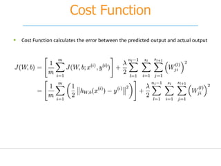 Cost Function
 Cost Function calculates the error between the predicted output and actual output
 