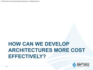 © 2014 Systems and Proposal Engineering Company. All Rights Reserved 
HOW CAN WE DEVELOP 
ARCHITECTURES MORE COST 
EFFECTIVELY? 
35 
 