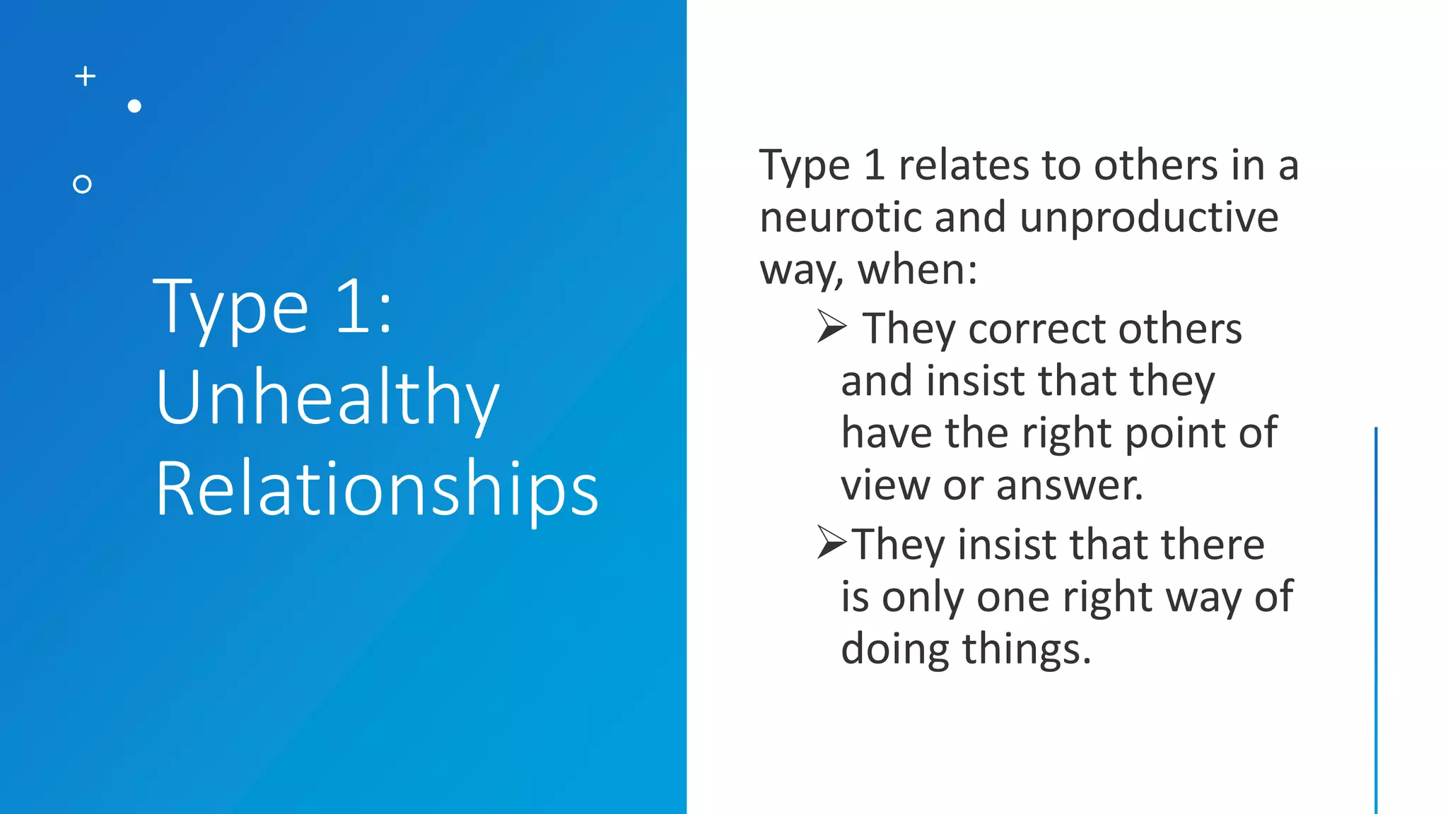 Type 1:
Unhealthy
Relationships
 