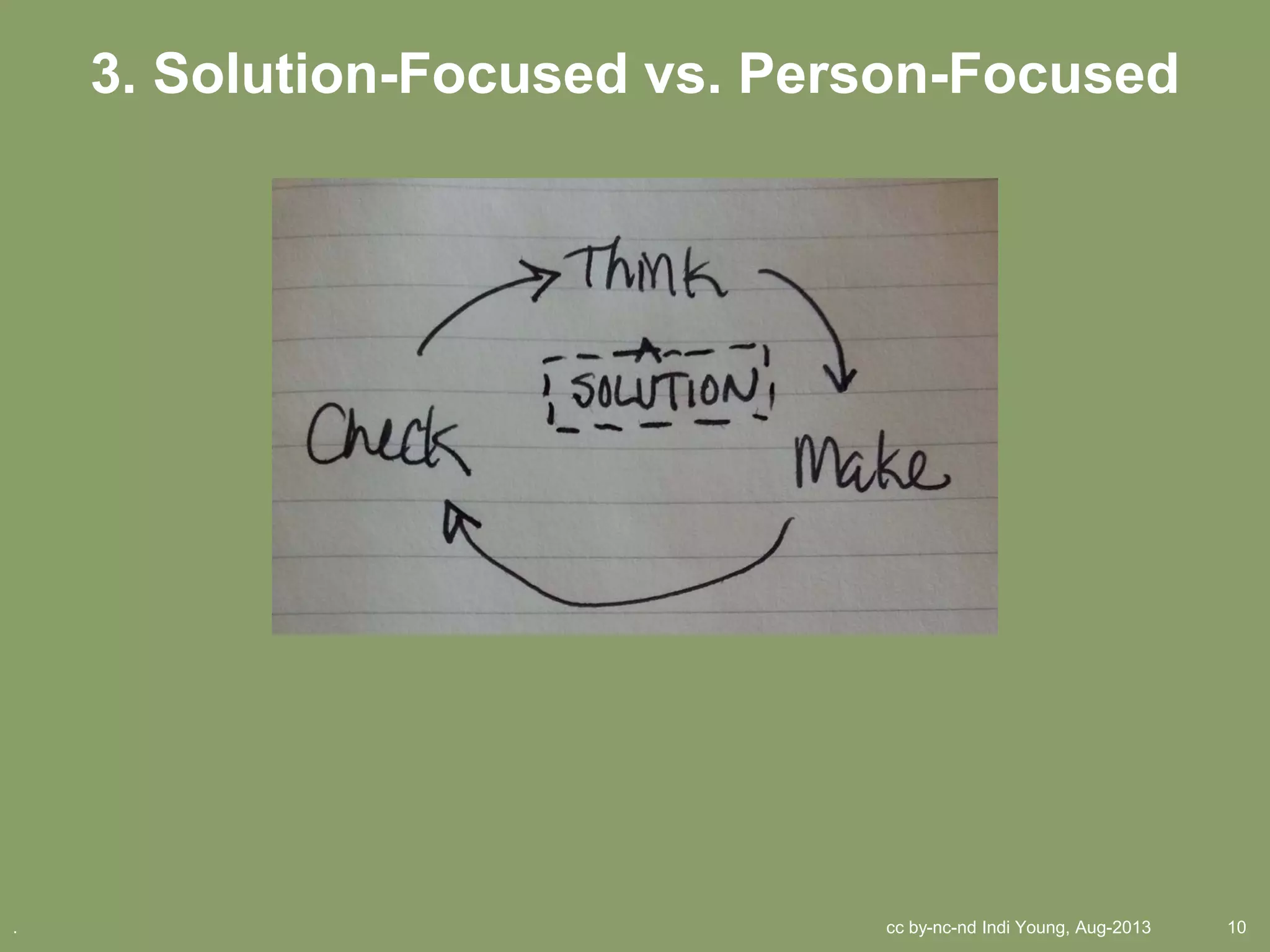 cc by-nc-nd Indi Young, Aug-2013 10.
3. Solution-Focused vs. Person-Focused
 