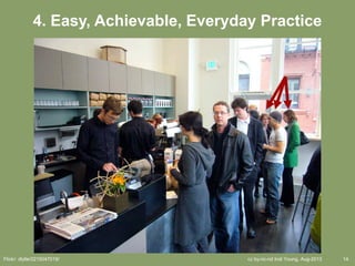 cc by-nc-nd Indi Young, Aug-2013 14Flickr: dlytle/2215047019/
4. Easy, Achievable, Everyday Practice
 
