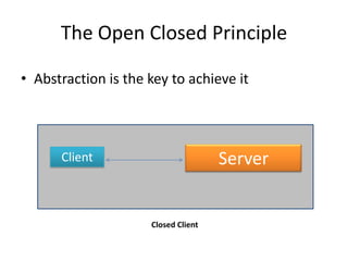 The Open Closed PrincipleAbstraction is the key to achieve itServerClientClosed Client