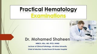 Dr. Mohamed Shaheen
MBBCh, MSc, MD, IPCD, HHMD
Lecturer of Clinical Pathology- Al-Azhar University
Chief of Infection Control team El-Hussien hospital
 