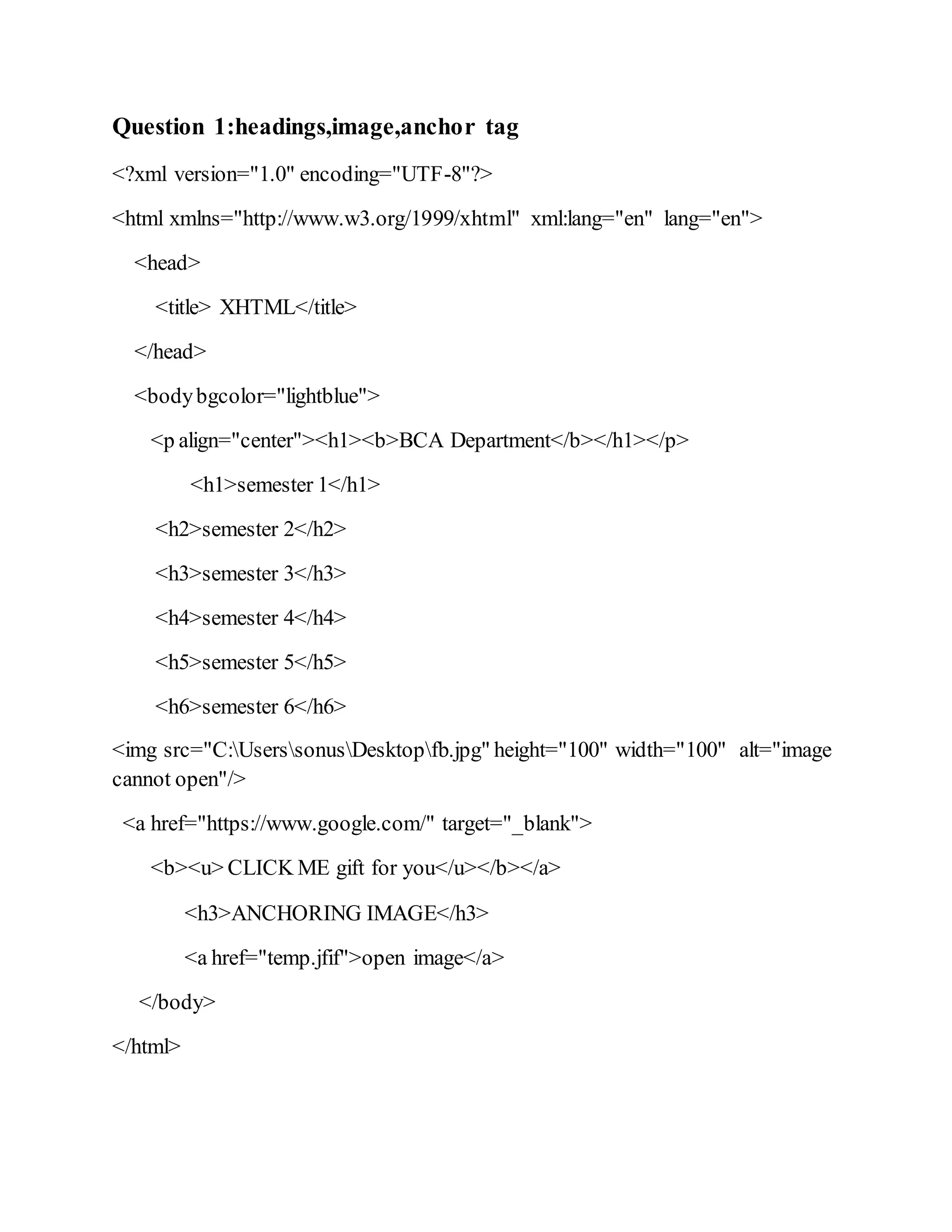 Practical file(XHTML)web designing | DOCX