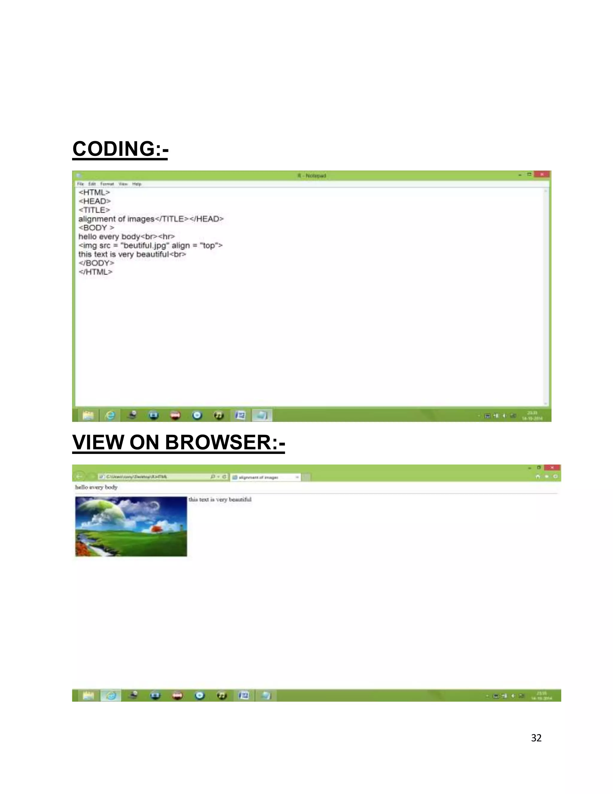 32
CODING:-
VIEW ON BROWSER:-
 