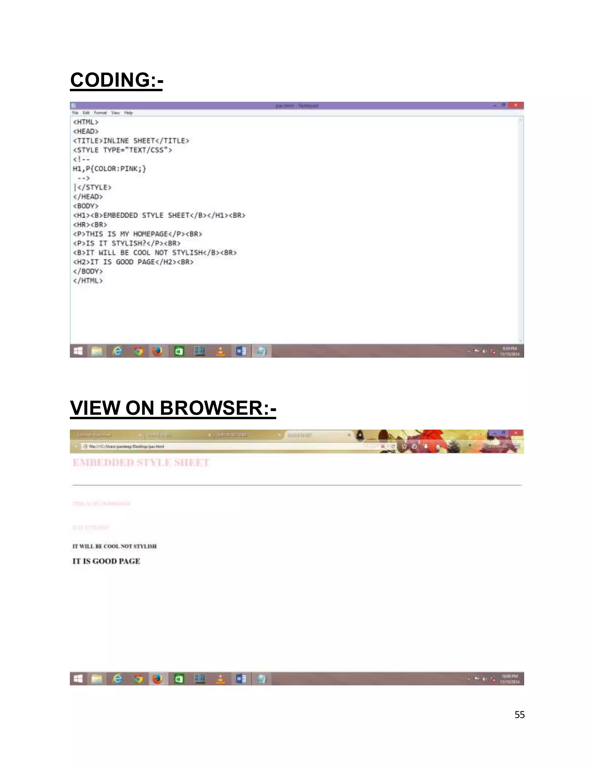 55
CODING:-
VIEW ON BROWSER:-
 