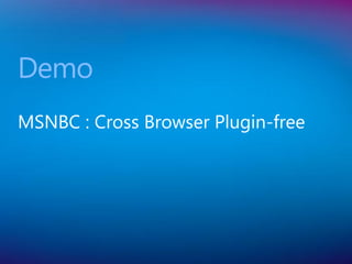 Demo
MSNBC : Cross Browser Plugin-free
 
