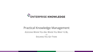 Practical Knowledge Management
ASSESSING WHERE YOU ARE, WHERE YOU WANT TO BE,
AND
ENSURING YOU GET THERE
 