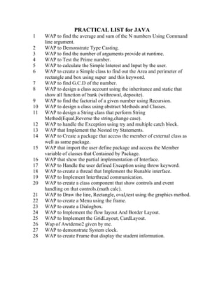 Practical List of Java lab manual of the java | PDF
