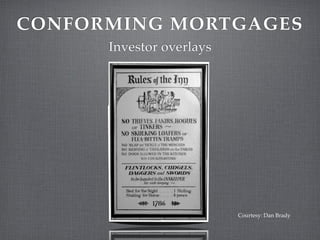 CONFORMING MORTGAGES
      Investor overlays




                          Courtesy: Dan Brady
 