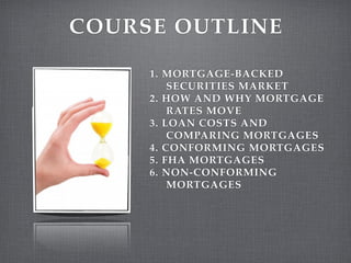 COURSE OUTLINE

     1.   MORTGAGE-BACKED
     
     SECURITIES MARKET
     2.   HOW AND WHY MORTGAGE
     
     RATES MOV...