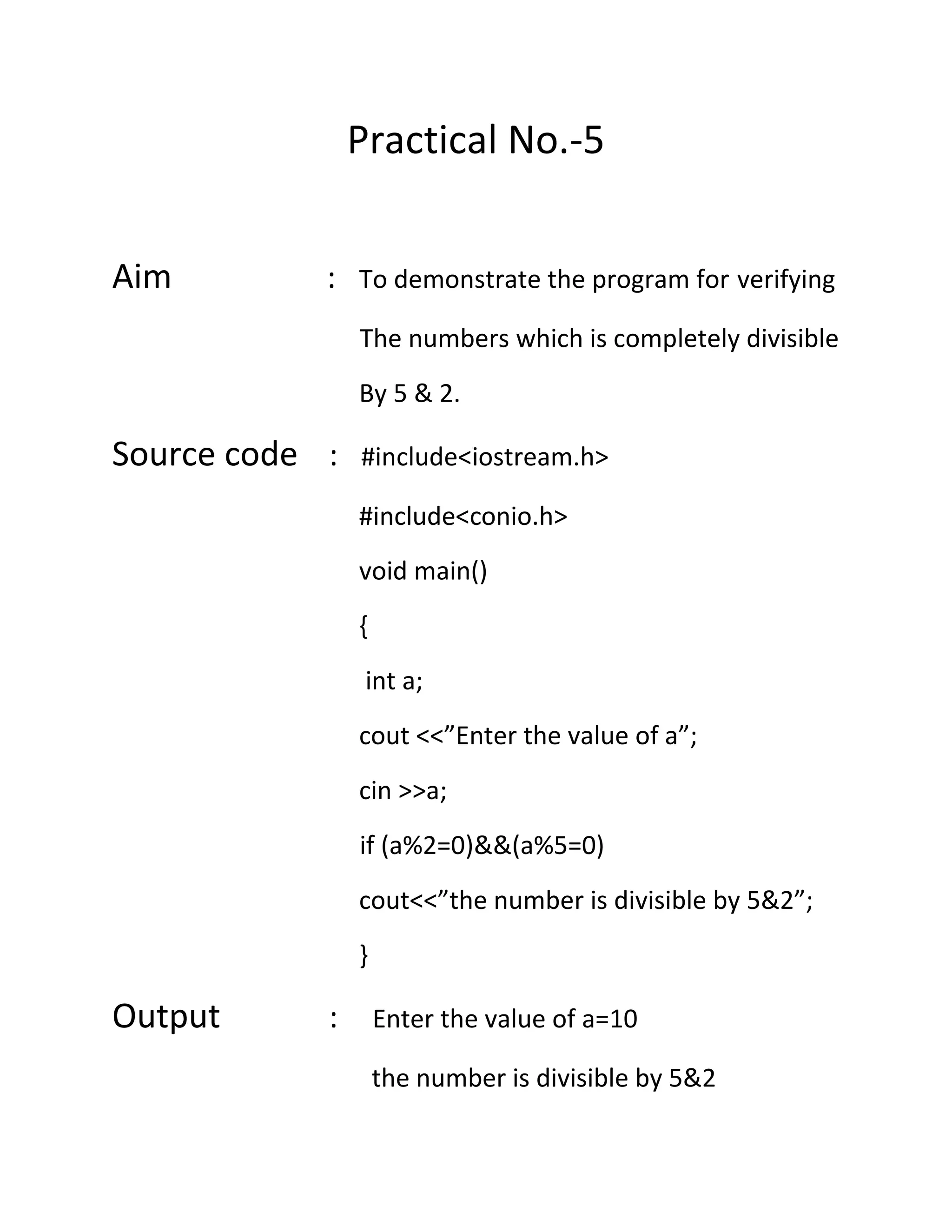 Practical no 5 | DOCX | Programming Languages | Computing