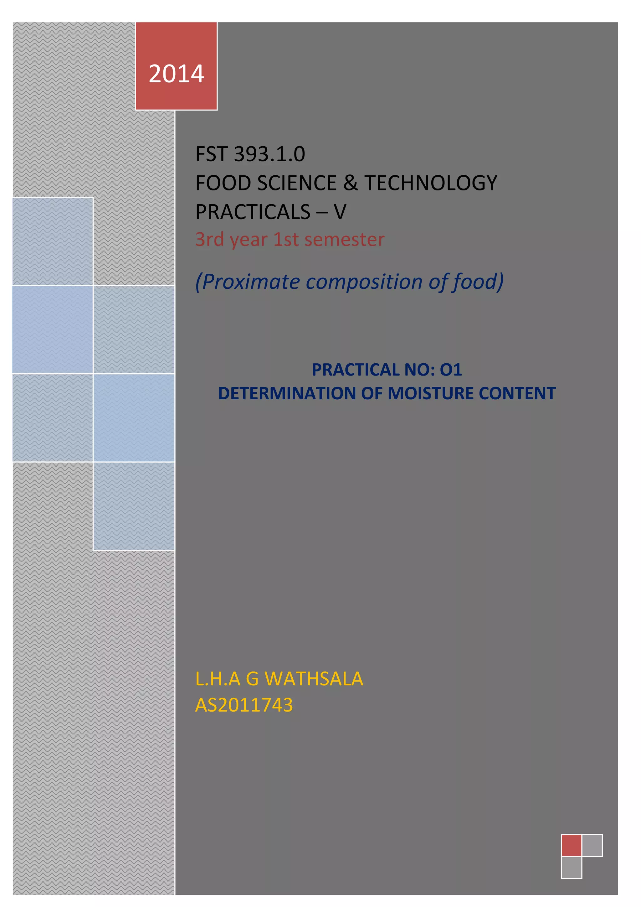 determination of moisture content in a food stuff. | PDF
