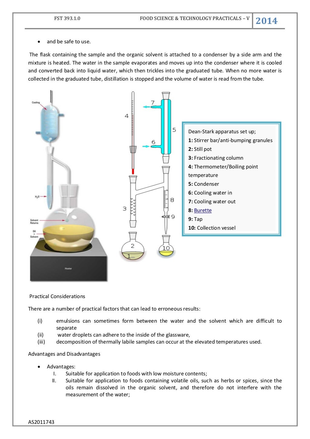 determination of moisture content in a food stuff.