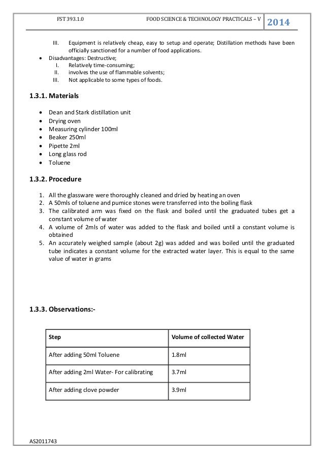 determination of moisture content in a food stuff.