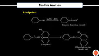 Test for Amines
Azo dye test
 