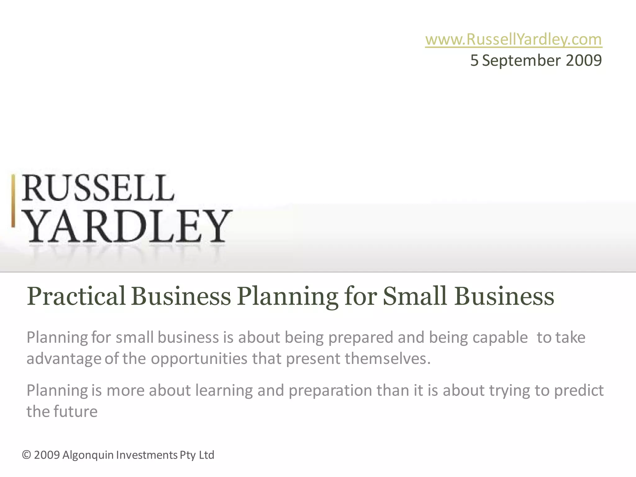 Practical Business Planning for Small Business | PPT