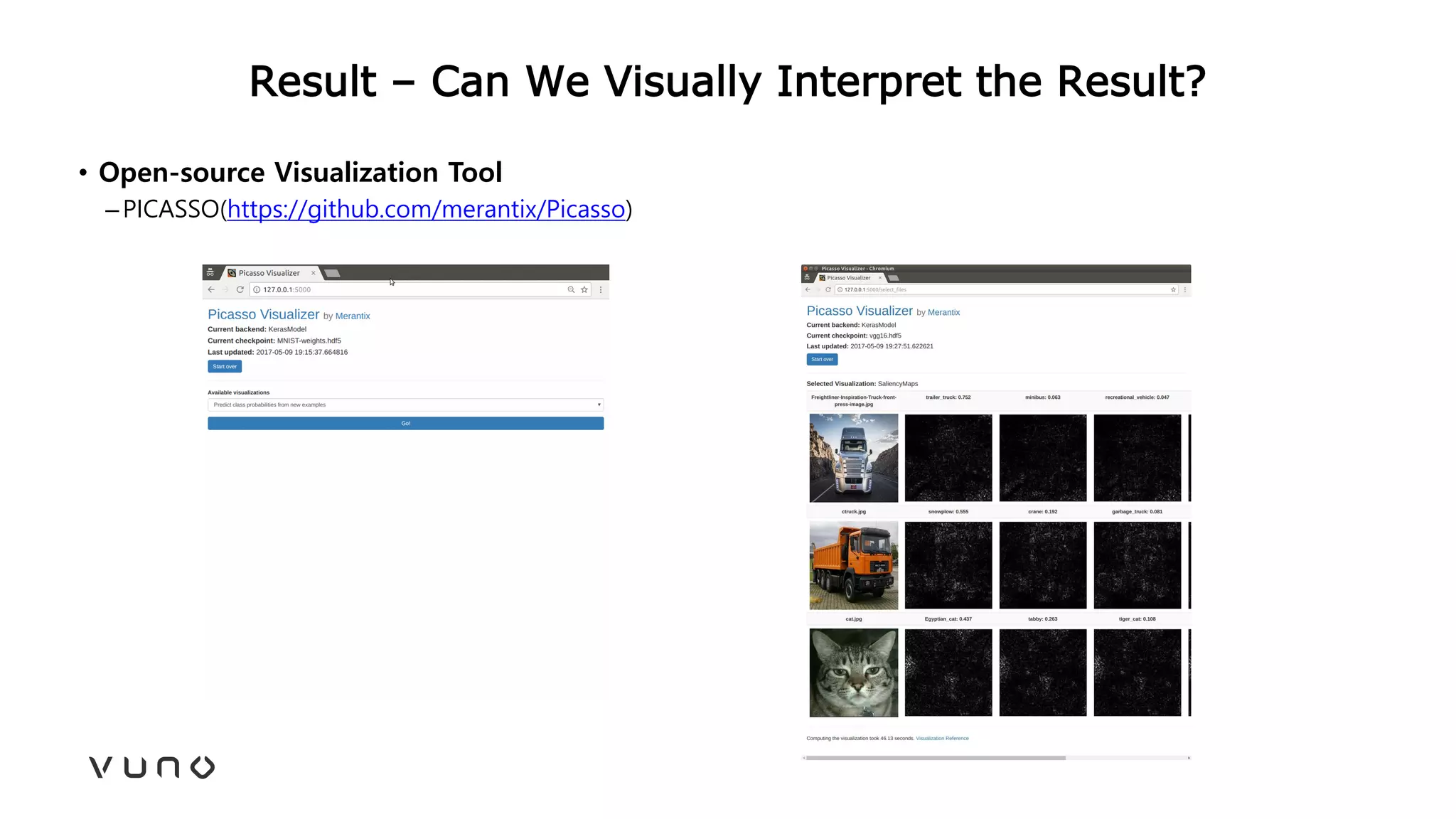Result – Can We Visually Interpret the Result?
• Open-source Visualization Tool
–PICASSO(https://github.com/merantix/Picasso)
 