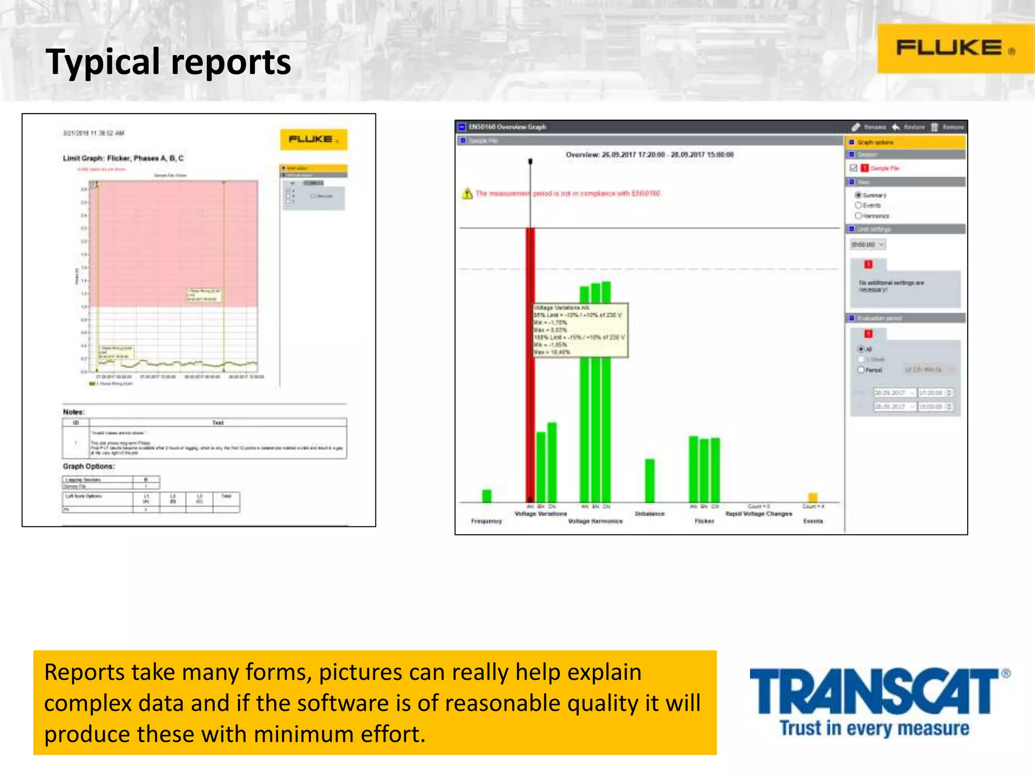 Typical reports
Reports take many forms, pictures can really help explain
complex data and if the software is of reasonable quality it will
produce these with minimum effort.
 