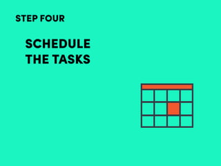 SCHEDULE
THE TASKS
STEP FOUR
 