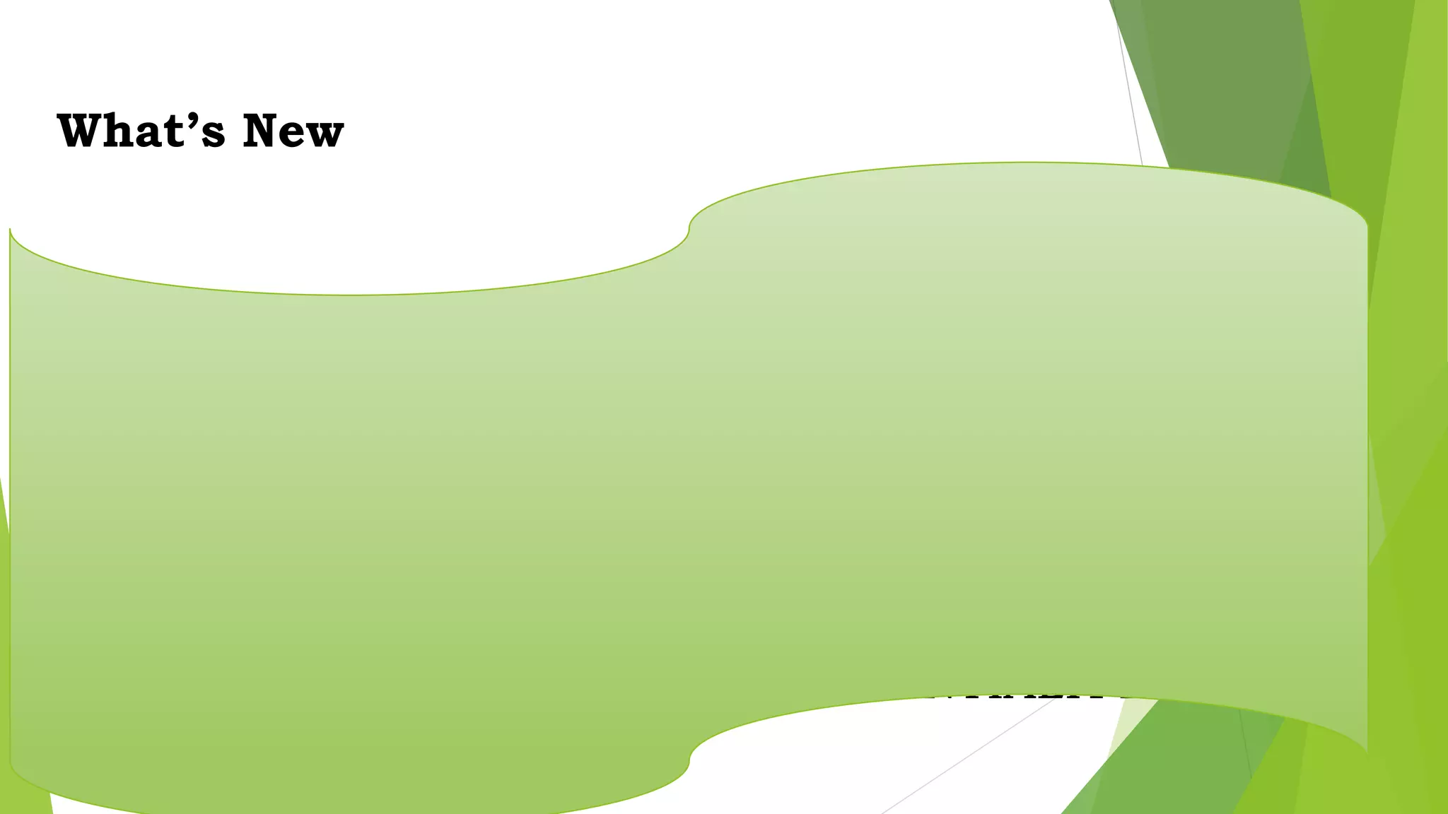 What’s New
1.INTEGRITY 6. OBJECTIVITY
2.OPENNESS 7. RESPECT
3.HONESTY 8. CAREFULNESS
4.LEGALITY 9. NON - DISCRIMINATION
5.COMPETENCE 10. CONFIDENTIALITY
 