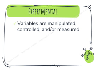 Experimental
✓ Variables are manipulated,
controlled, and/or measured
16
 