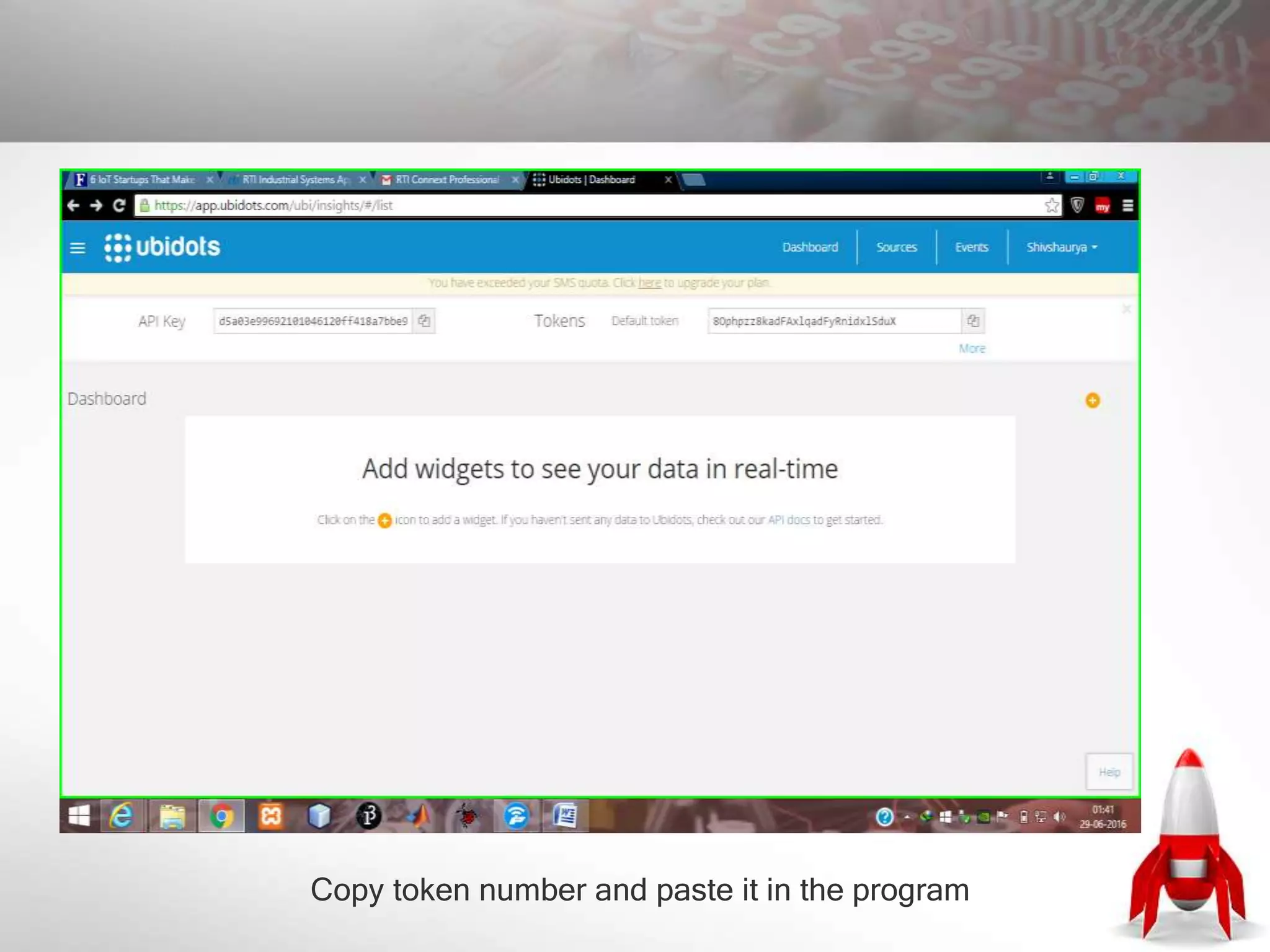 Copy token number and paste it in the program
 