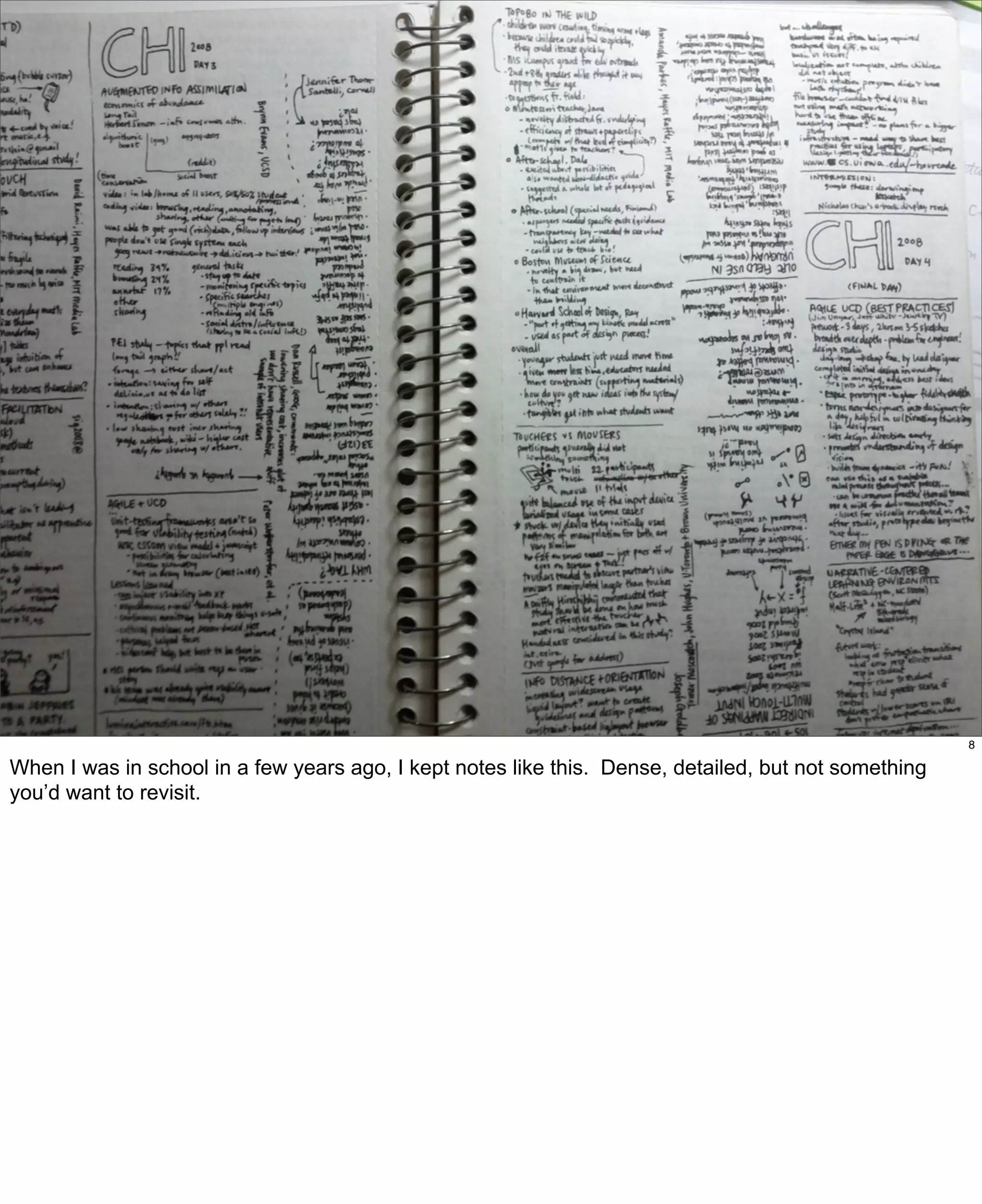 8

When I was in school in a few years ago, I kept notes like this. Dense, detailed, but not something
you’d want to revisit.

 