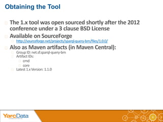 5 
 The 1.x tool was open sourced shortly after the 2012 
conference under a 3 clause BSD License 
 Available on SourceF...