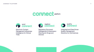 7
Electronic Content
Management & Business
Intelligence for Clinical
Trials
C O N N E C T P L A T F O R M
Regulatory Document
Management & Submission
Planning for Drugs and
Devices
Integrated and Data Driven
Quality Management
Solutions for Life Sciences
 
