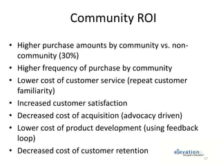 Social Media is About ROI!The relationship is apparent and significant: socially engaged companies are in fact more financially successful. So now we know it pays to be social, but it is important to note that by “social,” we’re talking about deep engagement, not merely having a presence.  (Altimiter ENGAGEMENTdb study)16