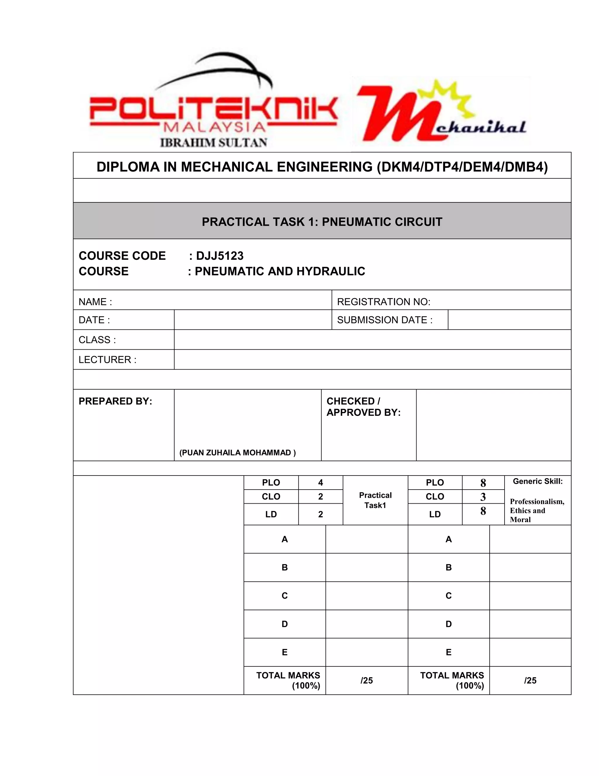 Practical task 1 pneumatik june 2018 | PDF