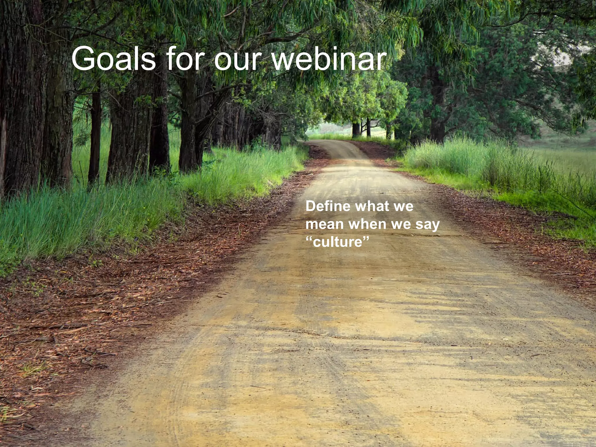 Joe McVeigh www.joemcveigh.org
Goals for our webinar
Define what we
mean when we say
“culture”
 