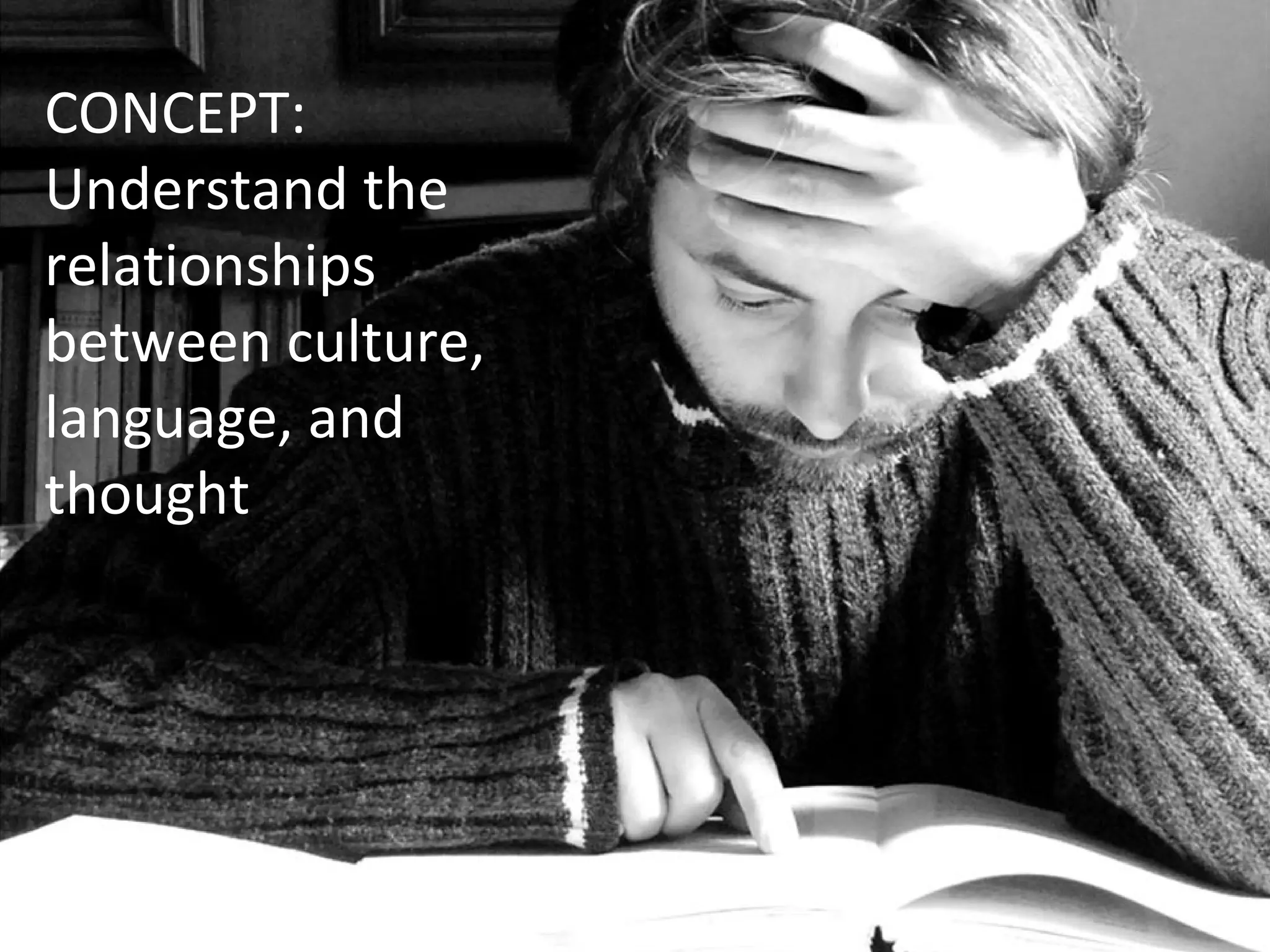 Joe McVeigh www.joemcveigh.org
CONCEPT:
Understand the
relationships
between culture,
language, and
thought
 