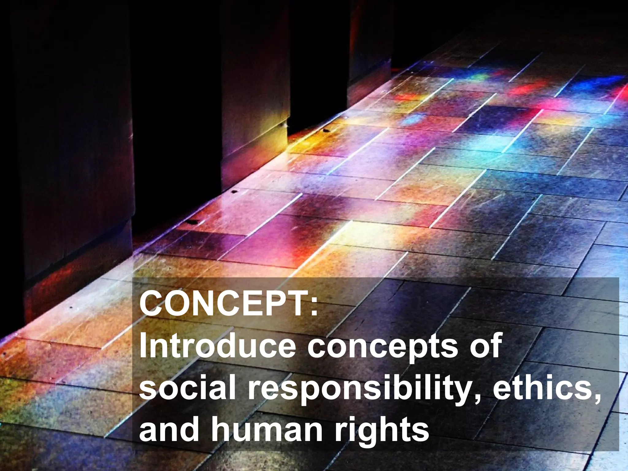 Joe McVeigh www.joemcveigh.org
CONCEPT:
Introduce concepts of
social responsibility, ethics,
and human rights
 