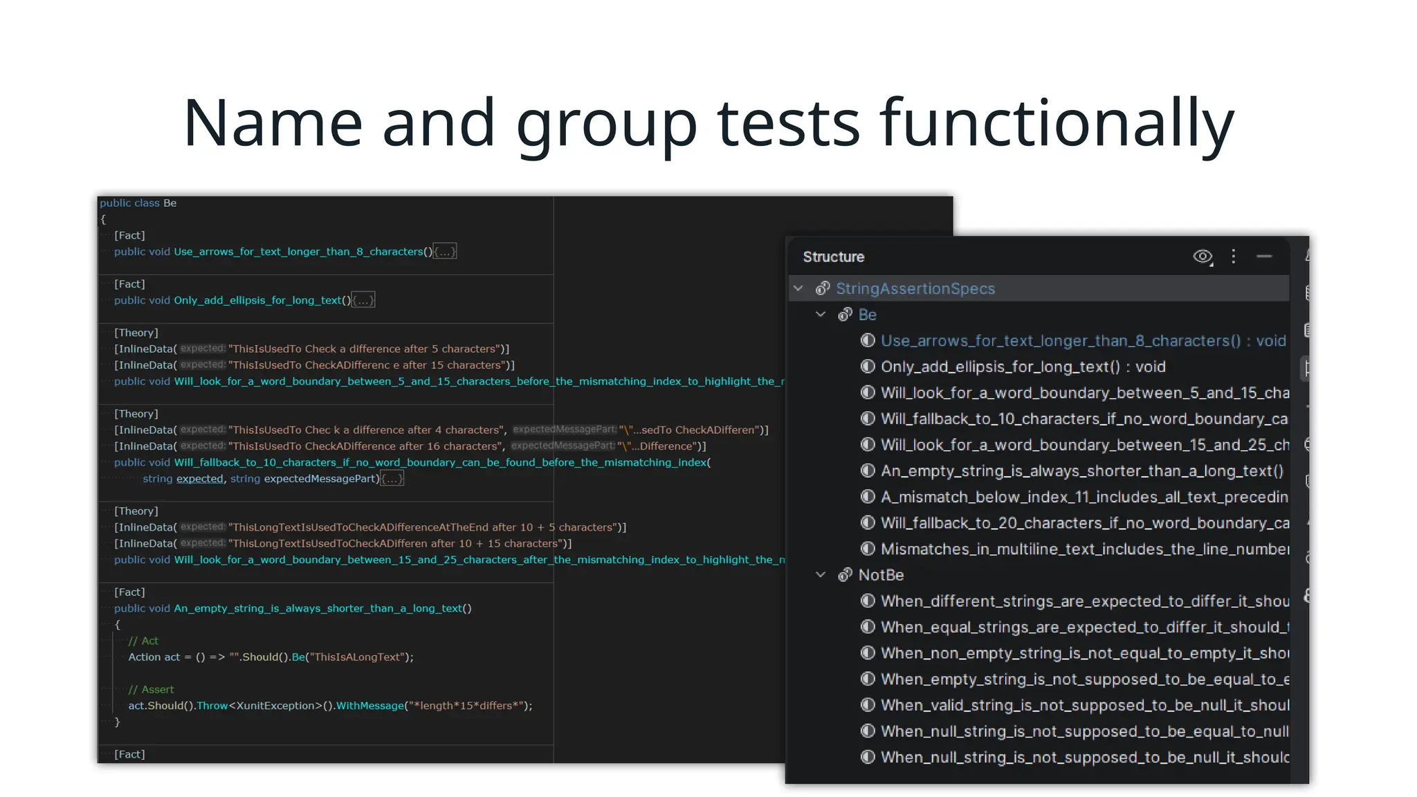 Name and group tests functionally
 