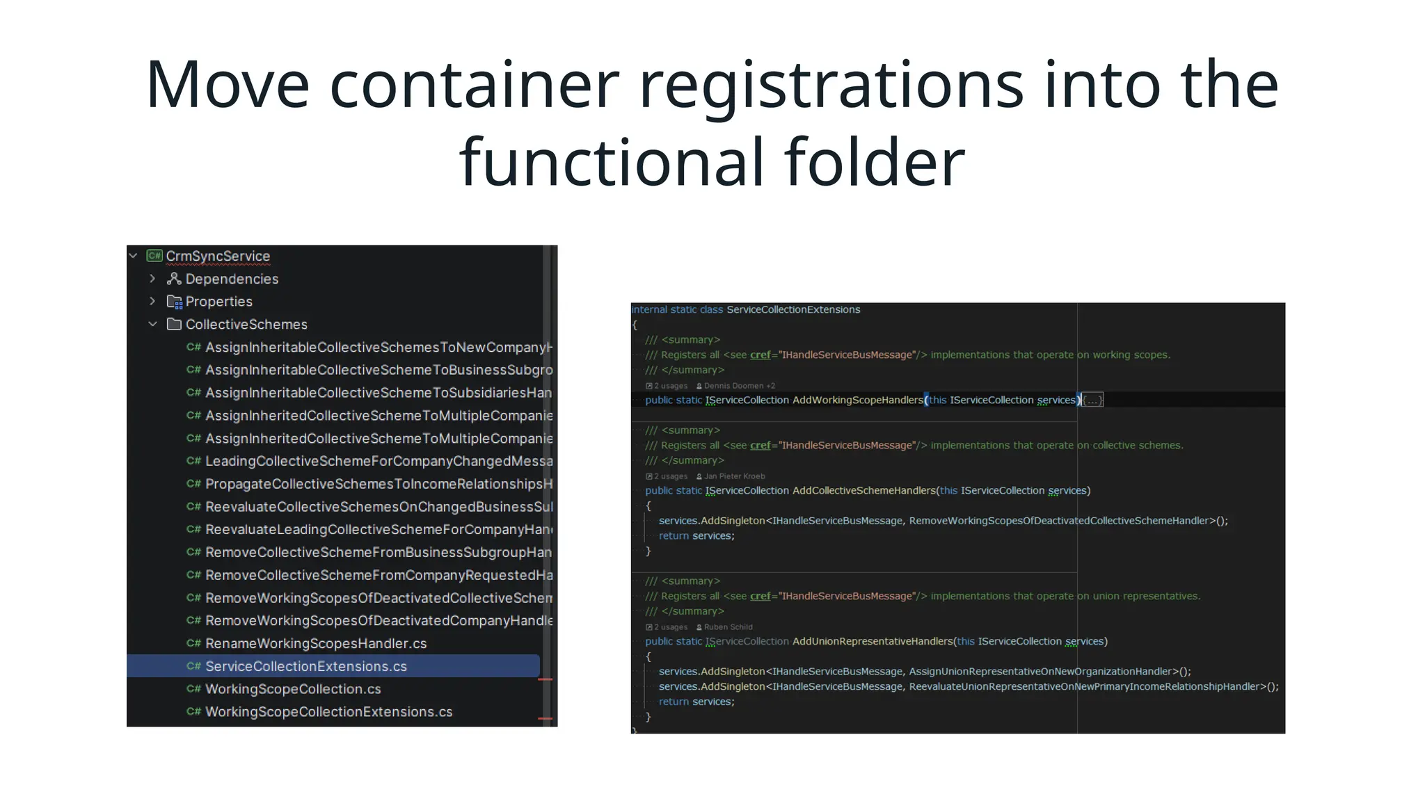 Move container registrations into the
functional folder
 