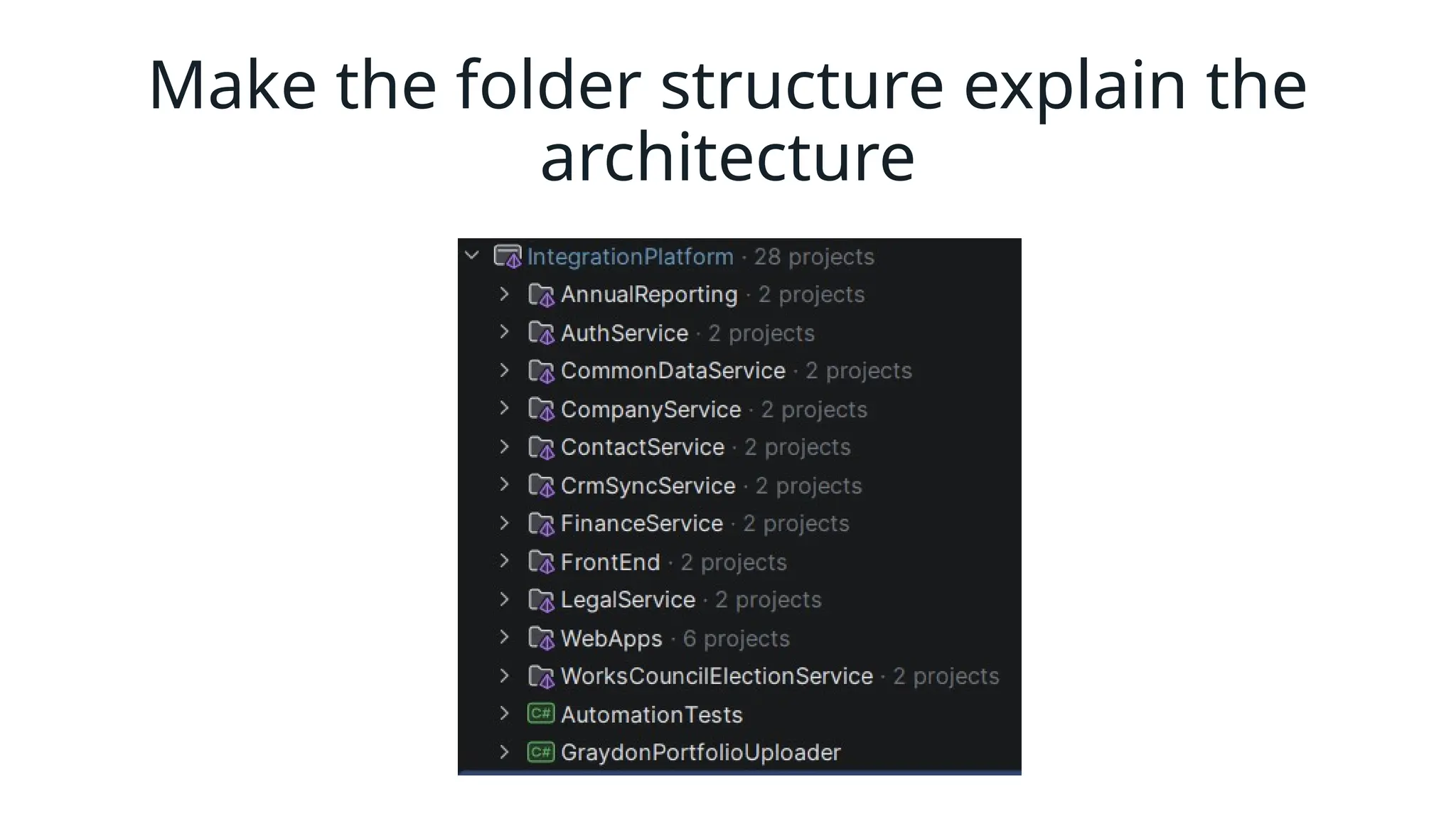 Make the folder structure explain the
architecture
 