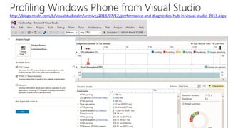 Profiling Windows Phone from Visual Studio
http://blogs.msdn.com/b/visualstudioalm/archive/2013/07/12/performance-and-diagnostics-hub-in-visual-studio-2013.aspx
 