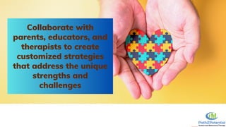 Collaborate with
parents, educators, and
therapists to create
customized strategies
that address the unique
strengths and
challenges